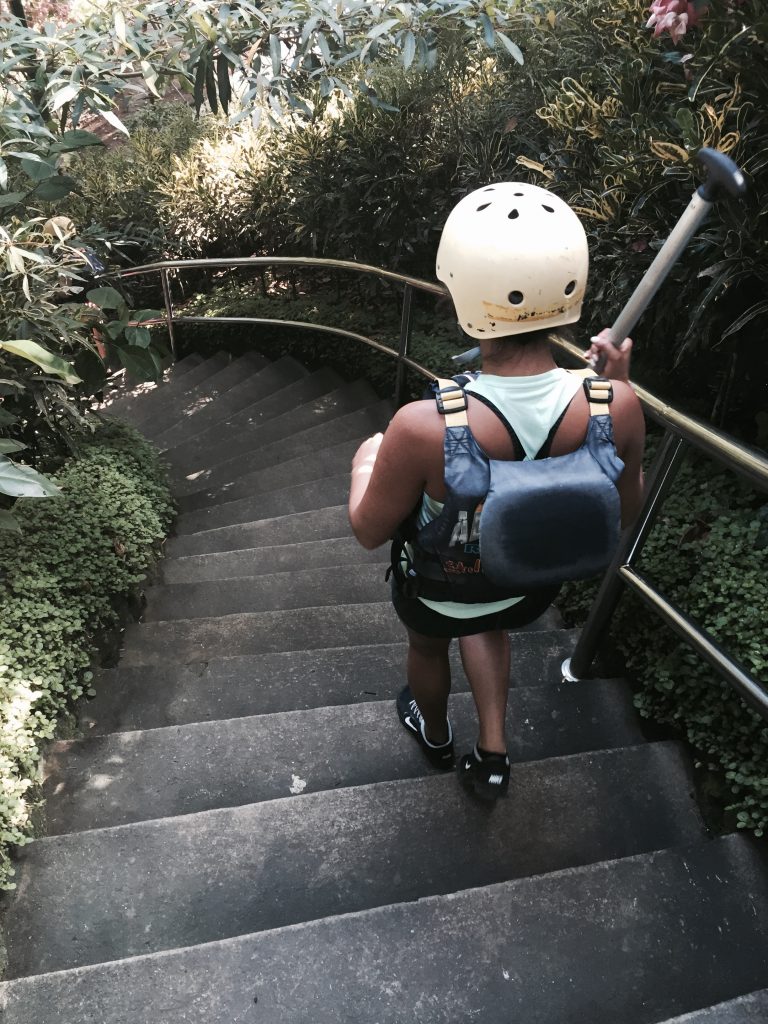 Walking down to White water rafting at Ubud. 